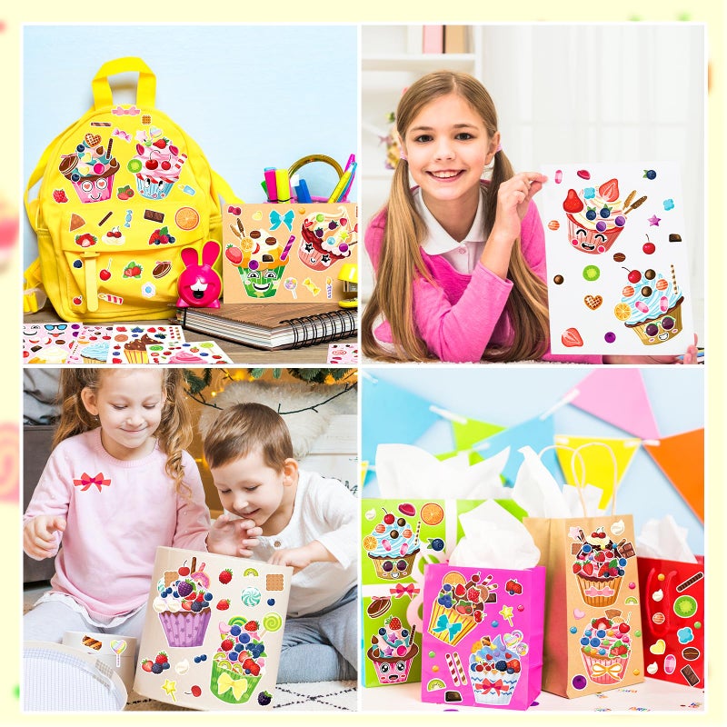 Ozepao 36 Pcs Cupcake Make-A-Face Sticker Sheets | Mix & Match Ice Cream Dessert Party Favors For Toddlers & Kids Ages 2-8 | Treats Party Activities  Birthday Decorations  Crafts & Supplies - Image 4
