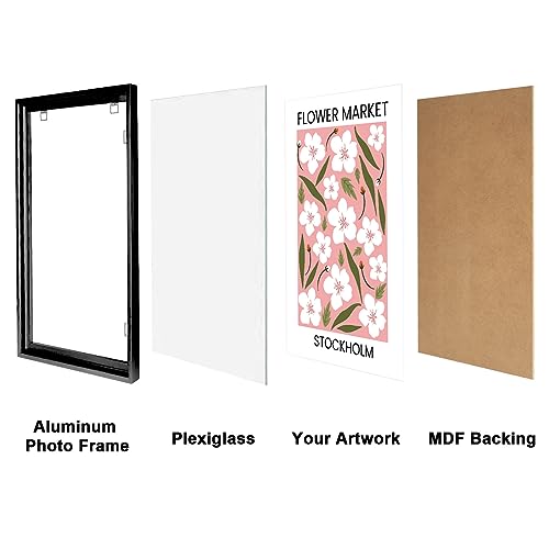 Podronale 20x28 Inch Poster Frame, Plexiglass, Set of 2, Black Snap Frames, Front-loading Frame, Coating Aluminum Profile, Display Horizontally & Vertically - Image 2
