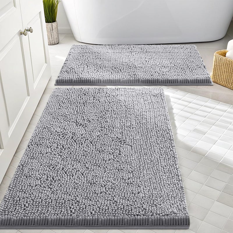 Smiry Bathroom Rugs Sets 2 Piece Soft Absorbent Chenille Machine Washable Non Slip Shaggy Bath Rug Set for Tub Shower and Floor 30x2024x16 Grey