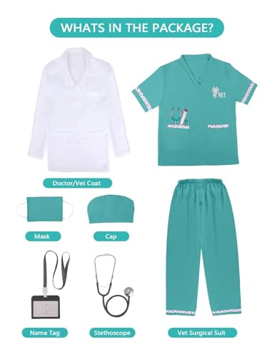 ANPHILE Kids Doctor Veterinarian Costume Vet Costume for Kids with Doctor Coat Career Day Costumes for Girls Boys - Image 5