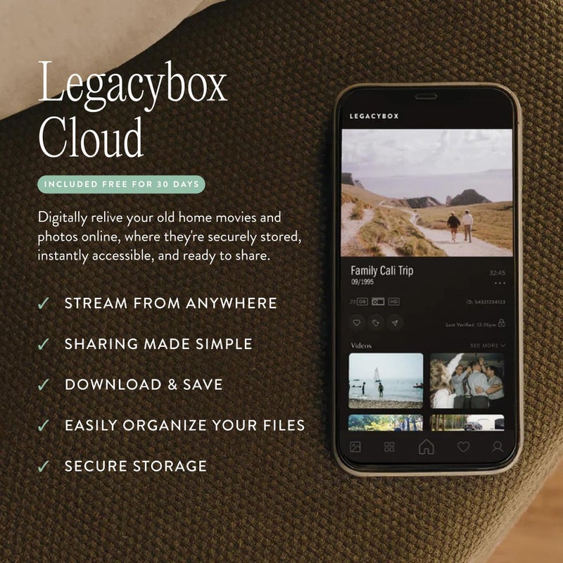 Legacybox ليغاسي بوكس 3 عناصر | نقل الوسائط القديمة إلى الرقمية | محول VHS إلى الرقمية | ماسح ضوئي للصور، الشرائح والسلبية | أشرطة كاميرا الفيديو، بكرات الأفلام، أشرطة الصوت | سحابة، USB، أو DVD - Image 5