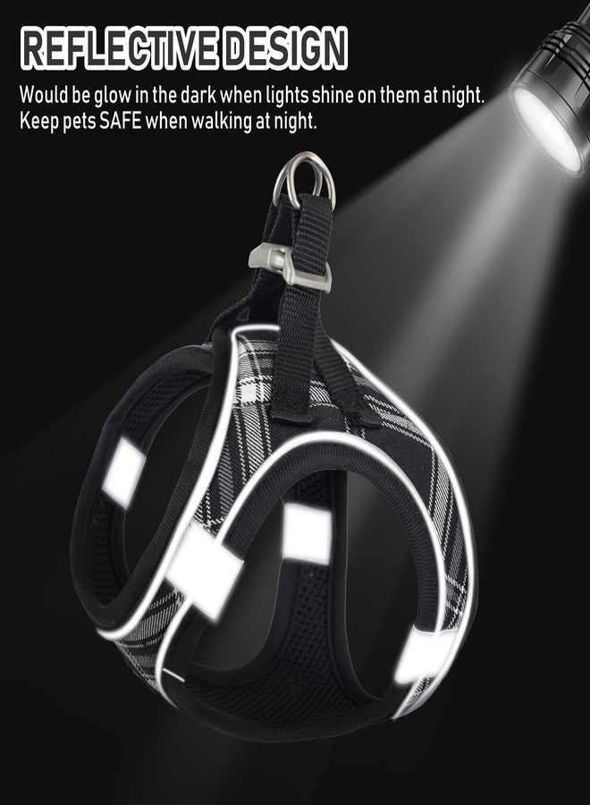 GAMUDA Small Dog Harness Collar and Leash Set, Step in No Chock No Pull Soft Mesh Adjustable Dog Vest Harnesses Plaid Reflective for Dogs Puppy Cats Kitten Rabbit (Black, S) - Image 3
