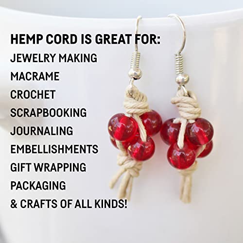Hemptique خيط القنب الطبيعي 100% من هيمبتيك - بكرة واحدة - 205 قدم ~ 62.5 متر - بكرة خيط القنب - الخيار رقم 1 للحرفيين - خيط بسمك 0.5 مم لصنع المجوهرات، المكرمية، ألبومات القصاصات، والمزيد - طبيعي - Image 5