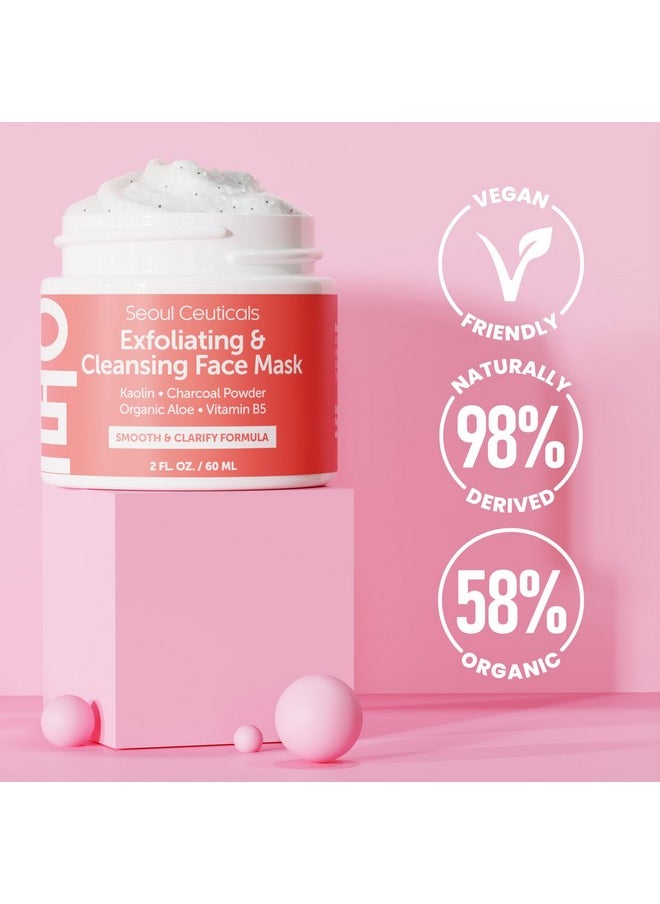 seoulceuticals SeoulCeuticals Korean Face Scrub - Exfoliating Face Mask Skincare K Beauty Mask for Glass Skin - Kaolin Clay + Charcoal Cream Exfoliant Mask 2oz  - Image 5