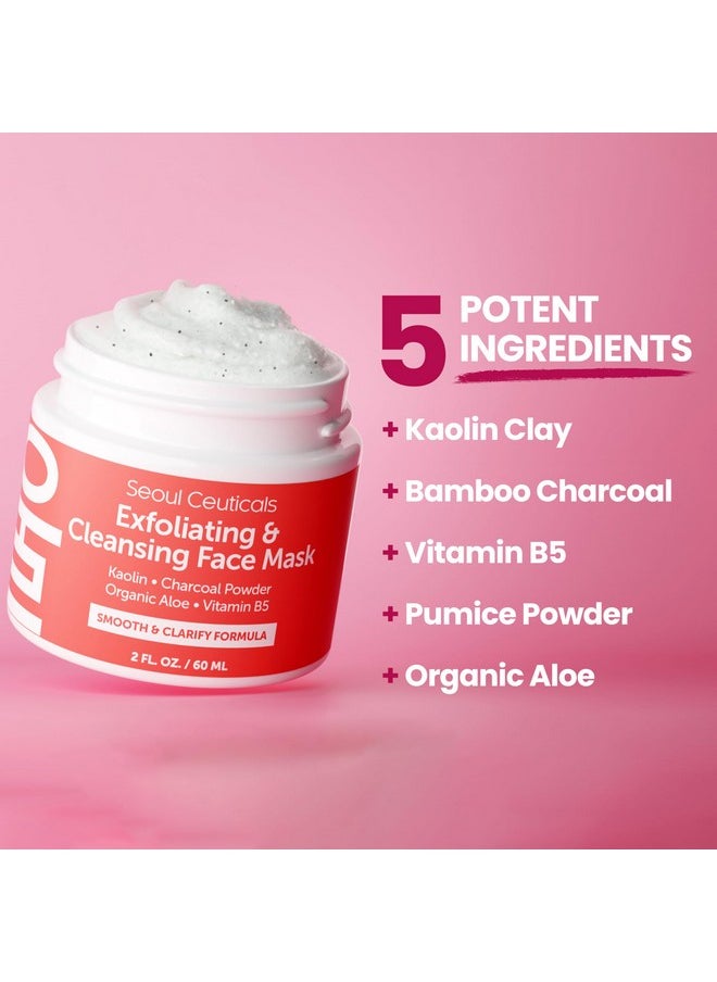 seoulceuticals SeoulCeuticals Korean Face Scrub - Exfoliating Face Mask Skincare K Beauty Mask for Glass Skin - Kaolin Clay + Charcoal Cream Exfoliant Mask 2oz  - Image 2