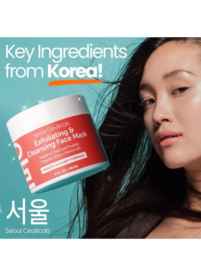 seoulceuticals SeoulCeuticals Korean Face Scrub - Exfoliating Face Mask Skincare K Beauty Mask for Glass Skin - Kaolin Clay + Charcoal Cream Exfoliant Mask 2oz  - Image 4