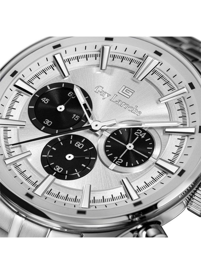 غاي لاروش ساعة كرونوغراف رجالية فضية بقرص أبيض وسوار معدني فضي من ريتشارد سيلفر  مم - Image 4
