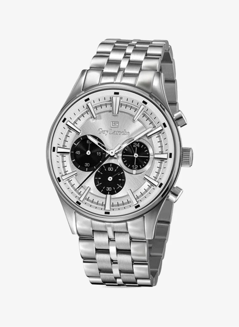 Guy Laroche Richard Silver White Dial Silver Metal Bracelet Chronograph Watch for Men 43mm