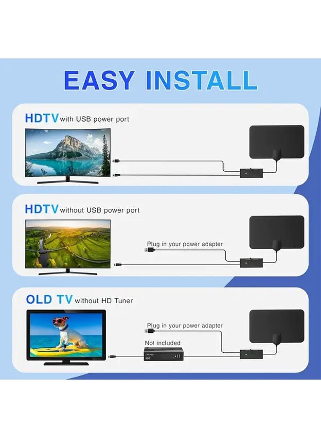 2023 Black Indoor Digital TV Antenna with Amplifier 250 Mile Range 4K Ultra HD USB Powered - Image 3