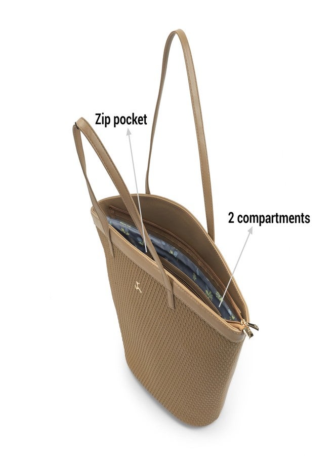 Mochi Women Beige Casual Faux leather Soft Body Zipper closure Solid Tote Bag (66-785) - Image 5