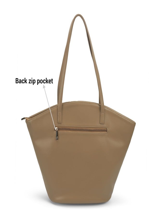Mochi Women Beige Casual Faux leather Soft Body Zipper closure Solid Tote Bag (66-785) - Image 4