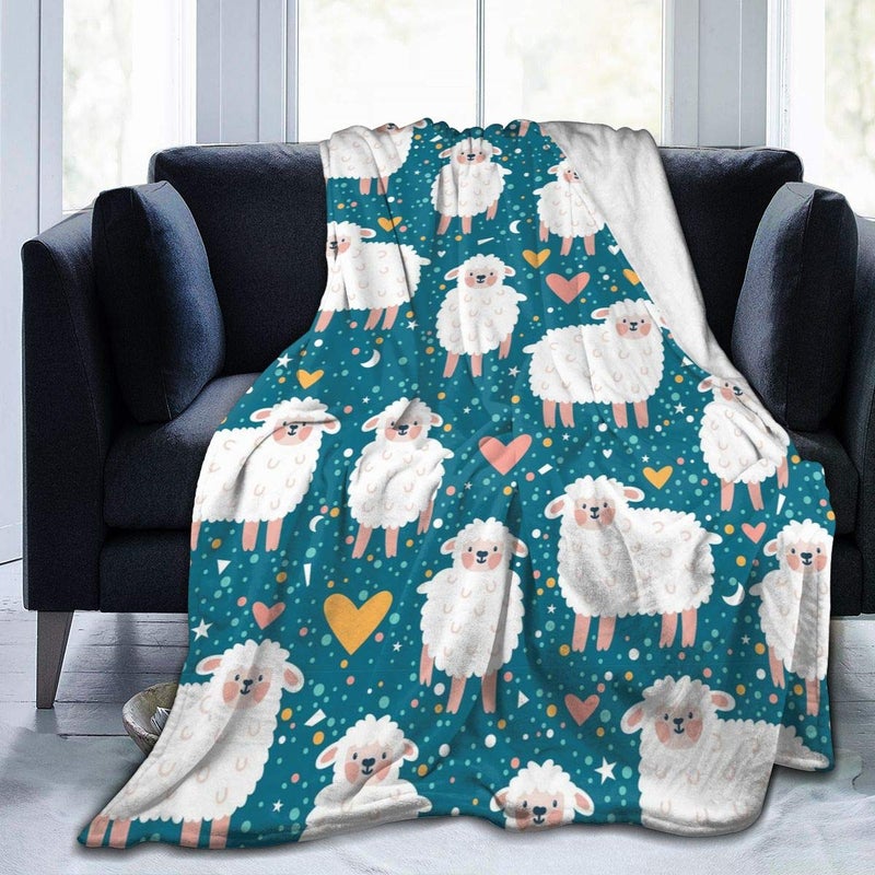 Abucaky Cute Sheep Fleece Throw Blanket Ultra Soft Cozy Decorative Flannel Blanket All Season for Home Couch Bed Chair Travel 50x40in