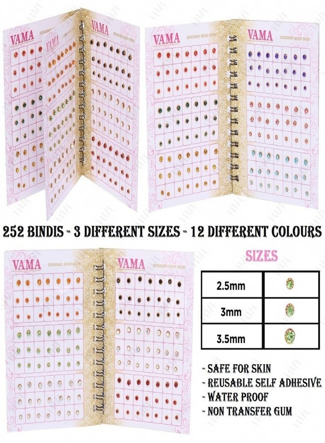 VAMA Multicolour Small Stone Indian Bindis Kumkum Forehead Sticker Bindiya Bindi Booklet for Girls & Women - 252 Diamond Sticker Bindis Book - Image 3