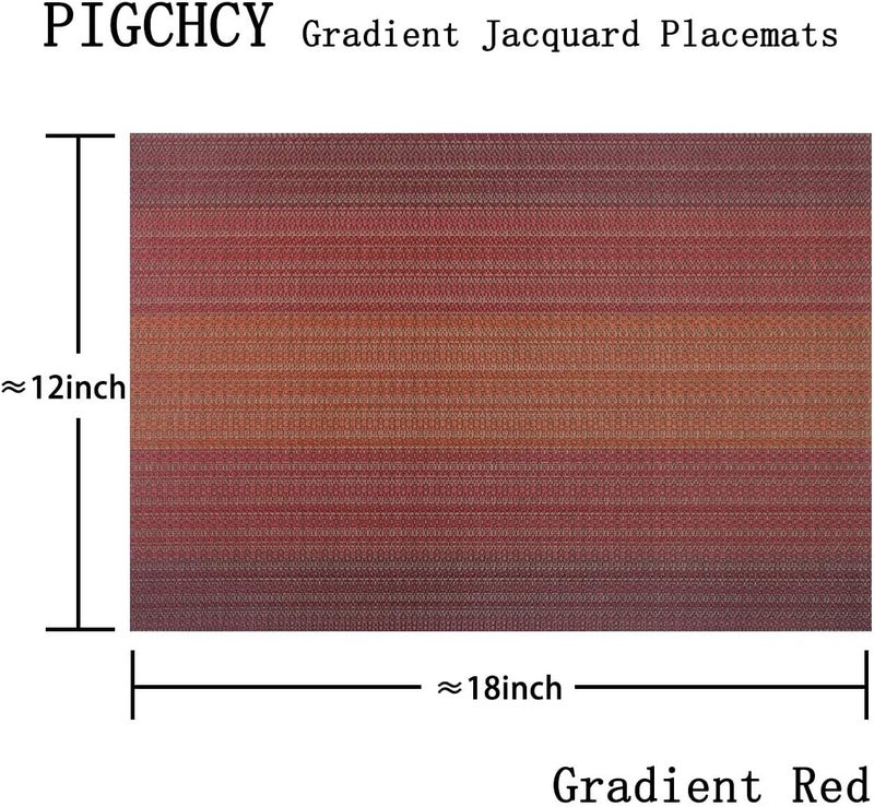 pigchcy Placemat,Washable Woven Non-Slip Insulation Durable Placemat Vinyl Table Mat Set of 6 (Scarlet Red) - Image 2