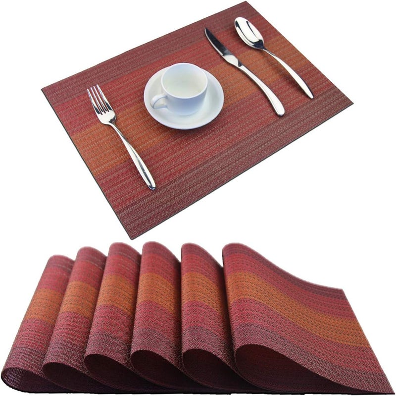 pigchcy Placemat,Washable Woven Non-Slip Insulation Durable Placemat Vinyl Table Mat Set of 6 (Scarlet Red) - Image 1
