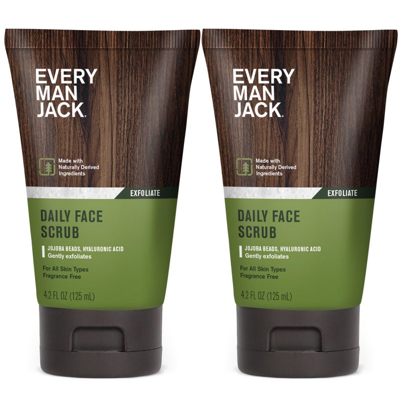 Every Man Jack Gentle Exfoliating Face Scrub For Men Exfoliate Away Dead Skin Moisturize and Revive Tired Skin with Jojoba Beads Hyaluronic Acid and Caffeine  42 oz Mens Face Scrub Twin Pack
