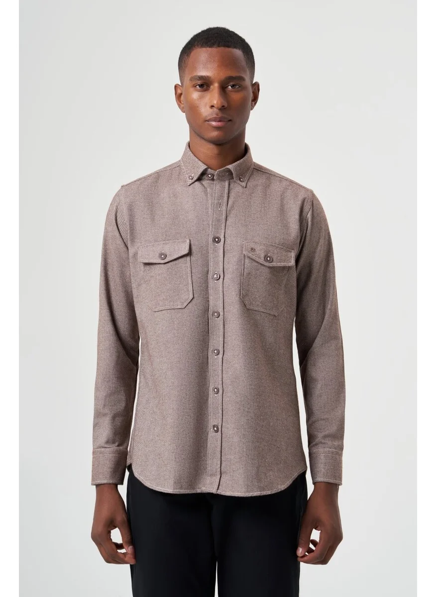 Bisse Men's Regular Fit Long Sleeve Lumberjack Shirt BROWN GM22K222079_D11