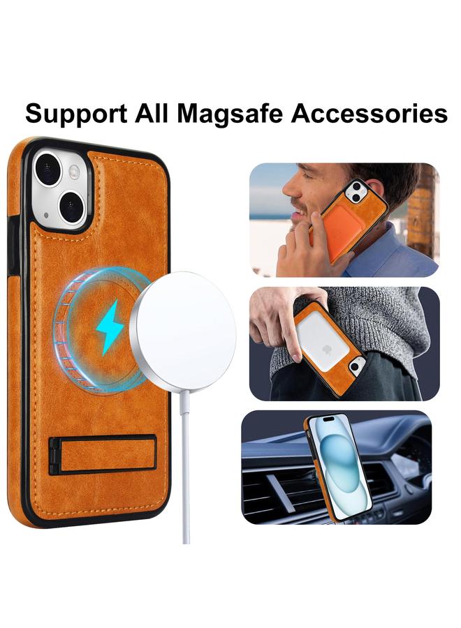 erorex Case For iPhone 15 Retro Leather Invisible Stand MagSafe Phone Case - Image 2