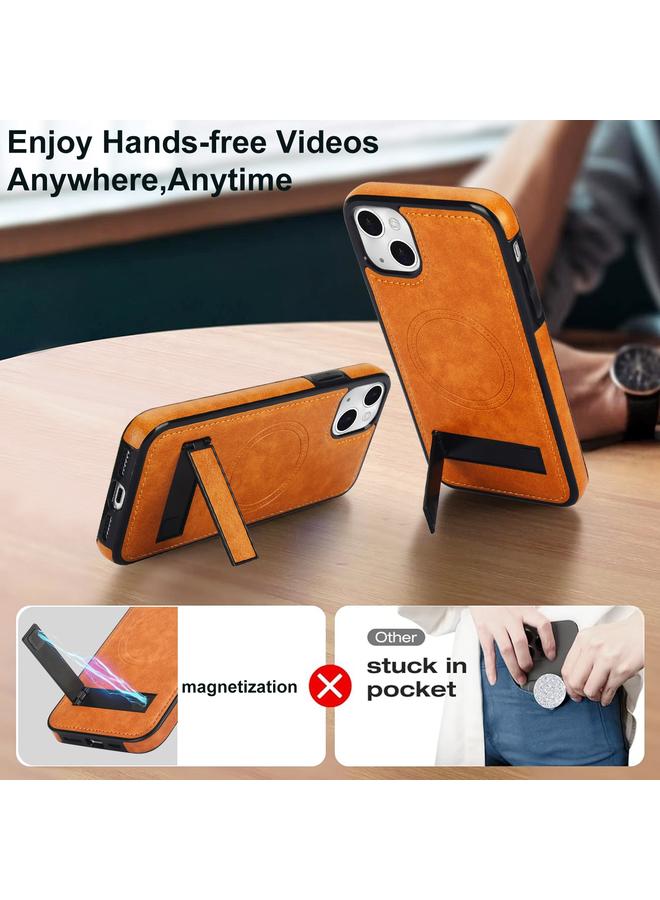 erorex Case For iPhone 15 Retro Leather Invisible Stand MagSafe Phone Case - Image 3
