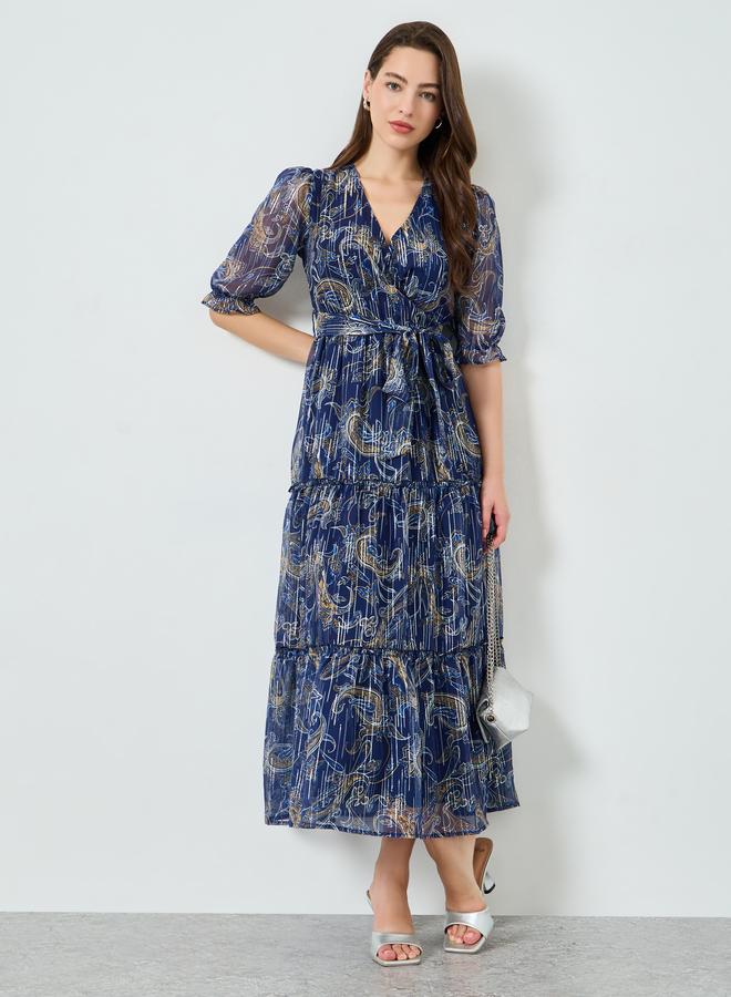 Styli Women Lurex Chiffon Floral Print Maxi Dress - Image 1
