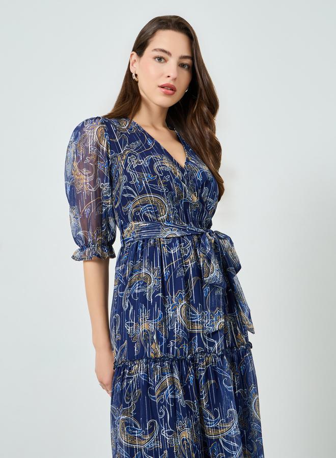 Styli Women Lurex Chiffon Floral Print Maxi Dress - Image 2