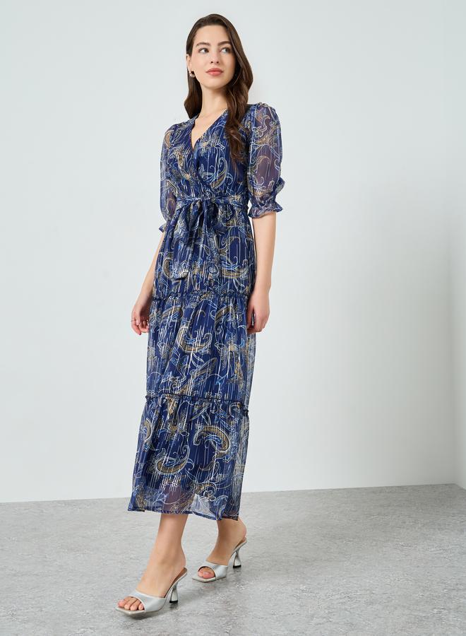 Styli Women Lurex Chiffon Floral Print Maxi Dress - Image 3