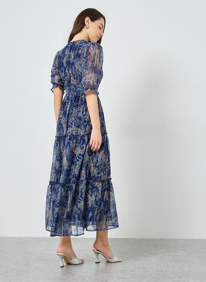 Styli Women Lurex Chiffon Floral Print Maxi Dress - Image 5