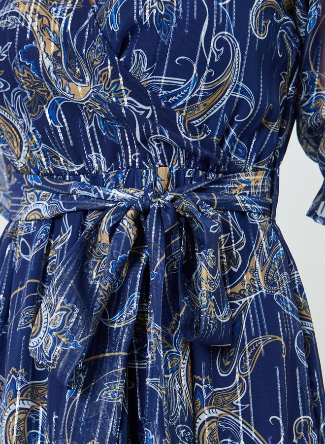 Styli Women Lurex Chiffon Floral Print Maxi Dress - Image 4