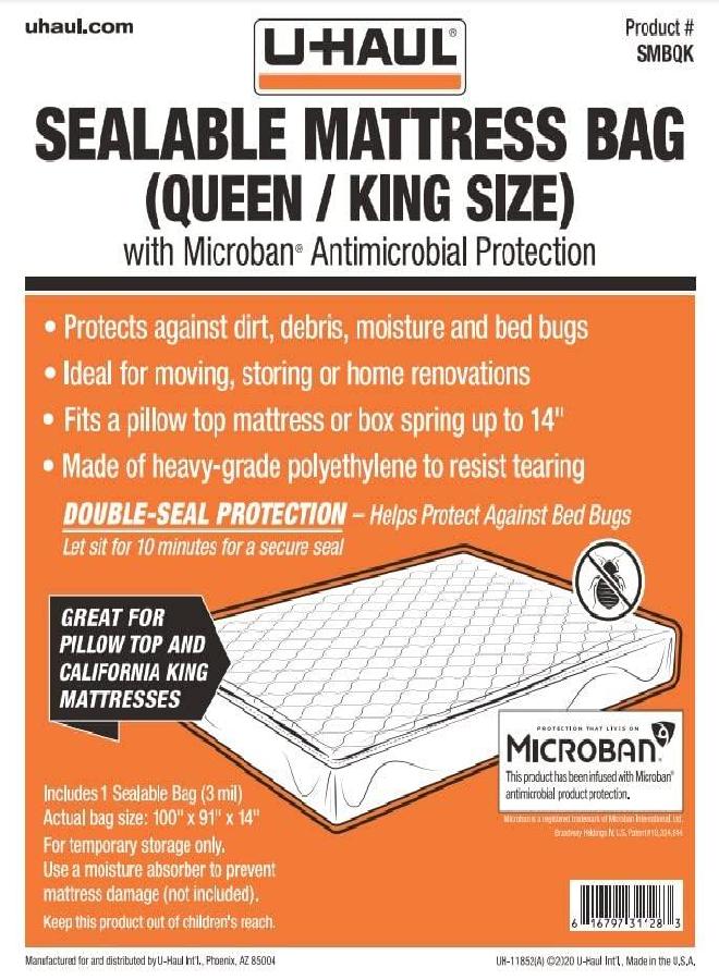 U-Haul U-Haul Sealable Mattress Bag - Moving and Storage Protection for Mattress or Box Spring - 3 Mil (Queen or King Size Mattress) - 100” x 91” x 14”  - Image 1