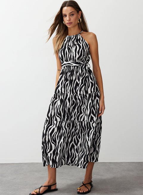 Black Animal Shift Shally Maxi Woven Dress TWOSS24EL00872