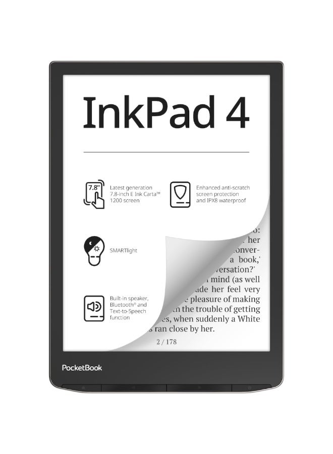 PocketBook InkPad 4 | Eye-Friendly Audio & E-Book Reader Large 7.8ʺ E-Ink Display Anti-Scratch Protection Text-to-Speech Function Bluetooth Built-in Speaker SMARTlight IPX8 Waterproof - Stardust Silver - Image 1