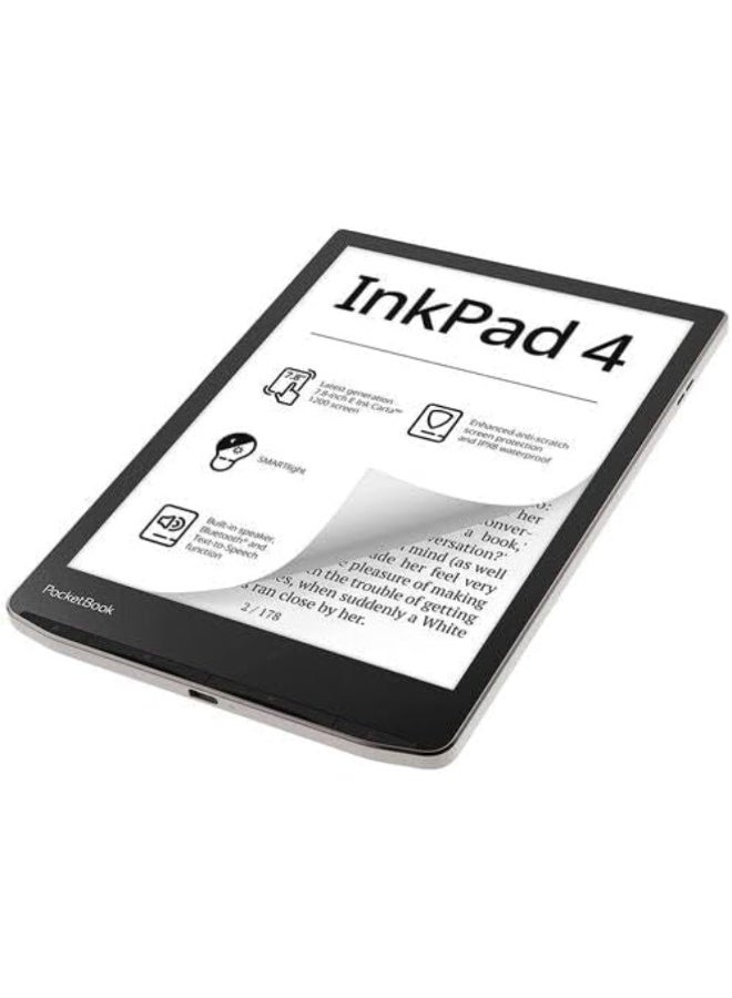 PocketBook InkPad 4 | Eye-Friendly Audio & E-Book Reader Large 7.8ʺ E-Ink Display Anti-Scratch Protection Text-to-Speech Function Bluetooth Built-in Speaker SMARTlight IPX8 Waterproof - Stardust Silver - Image 3