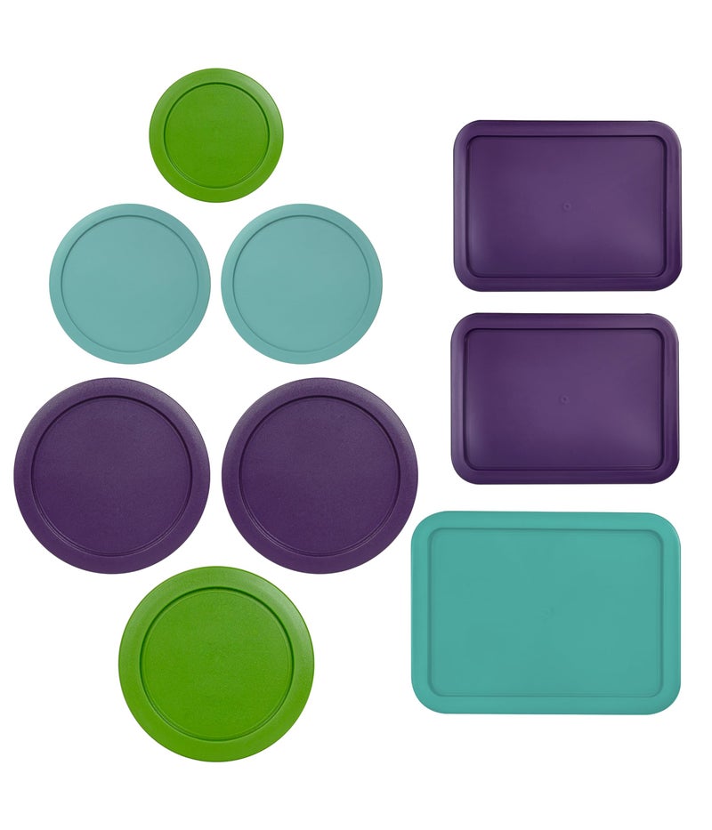 MRX Solutions Replacement Lids for Pyrex Containers (1) 1-Cup Green (2) 2-Cup Turqoise (2) 4-Cup Purple (1) 7-Cup Green (2) 3-Cup Purple (1) 6-Cup Turqoise Round Rectangle - Image 1
