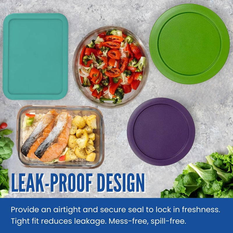 MRX Solutions Replacement Lids for Pyrex Containers (1) 1-Cup Green (2) 2-Cup Turqoise (2) 4-Cup Purple (1) 7-Cup Green (2) 3-Cup Purple (1) 6-Cup Turqoise Round Rectangle - Image 3