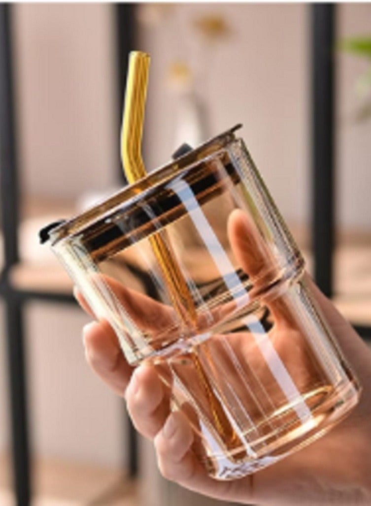 glass tumbler with lid, glass straw and protective anti-slip leather sleeve for hot and cold beverages tea coffee travel mug smoothies fruit juice  - Image 2