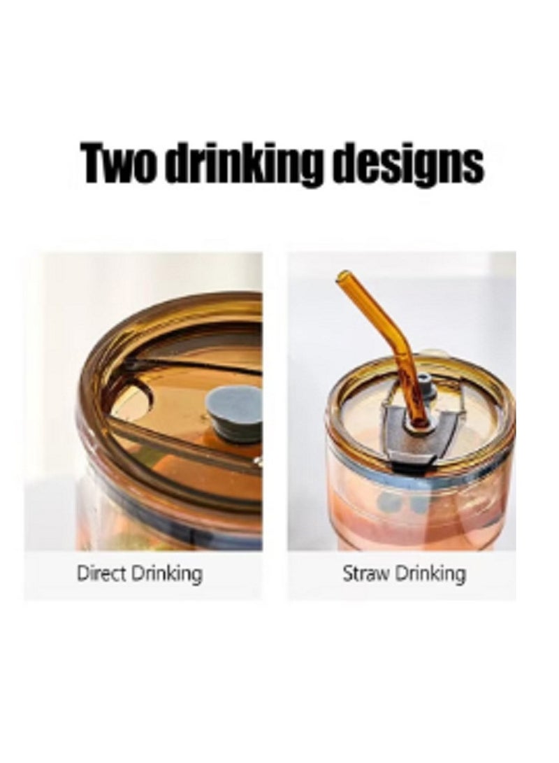 glass tumbler with lid, glass straw and protective anti-slip leather sleeve for hot and cold beverages tea coffee travel mug smoothies fruit juice  - Image 3