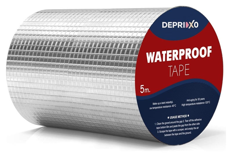 DEPRIXO Super Strong Waterproof Tape – Rubberized adhesive foil for roof leaks, cracks, window gaps, boat sealing & tank repair. Durable, weatherproof & easy to apply (6 Inch) by UNIDSC - Image 1