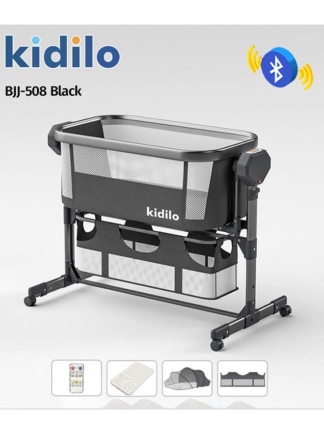 Kidilo Baby Bedside Crib Adjustable, Baby Cradle With Large Storage Basket, Travel Crib with Mattress Breathable Net,Mosquito Net Detachable, Soft Mattress 360°Swivel Wheels, for Infants Newborn