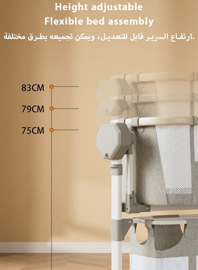 كيديليو سرير أطفال قابل للتعديل بجانب السرير، مهد أطفال مع سلة تخزين كبيرة، سرير سفر مع مرتبة وشبكة تهوية، ناموسية قابلة للفصل، مرتبة ناعمة، عجلات دوارة 360 درجة، للأطفال حديثي الولادة - Image 5