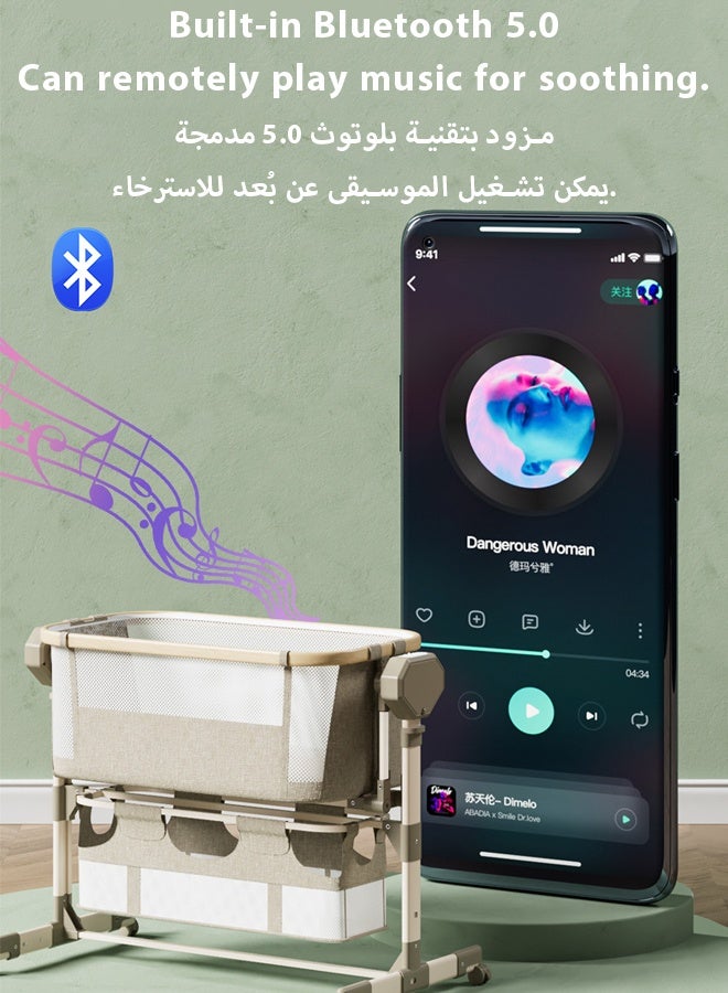 كيديليو سرير أطفال قابل للتعديل بجانب السرير، مهد أطفال مع سلة تخزين كبيرة، سرير سفر مع مرتبة وشبكة تهوية، ناموسية قابلة للفصل، مرتبة ناعمة، عجلات دوارة 360 درجة، للأطفال حديثي الولادة - Image 4