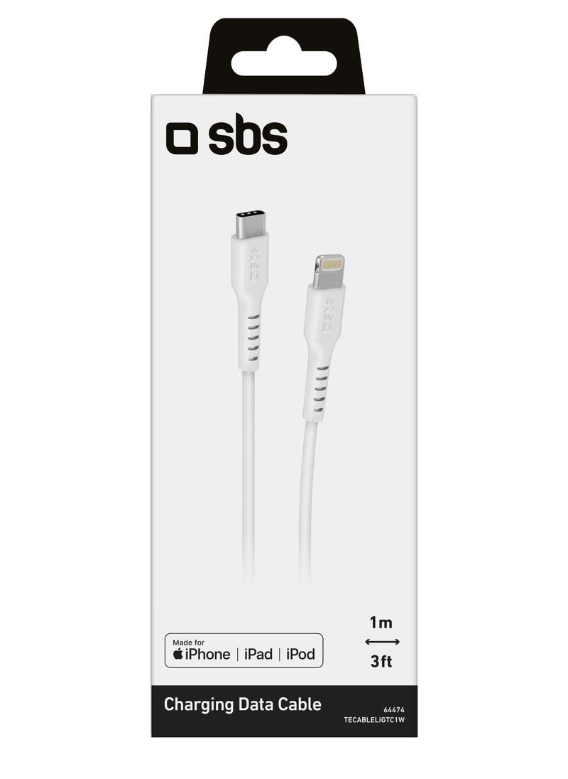 SBS - Cable for charging and data transfer with USB-C - Lightning connectors, 1 M long suitable for iPhone, iPad, iPod - Image 1