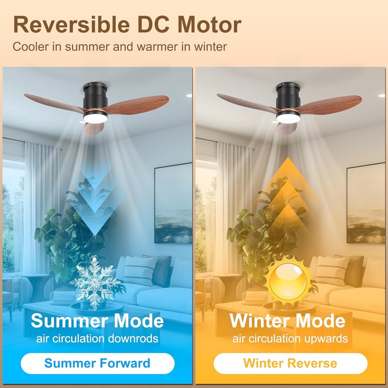 Ohniyou 42'' Low Profile Ceiling Fans with Lights, Remote/App Control, Dimmable, Quiet Indoor/Outdoor Ceiling Fan for Covered Patio, Bedroom, Kitchen, Walnut Color - Image 4