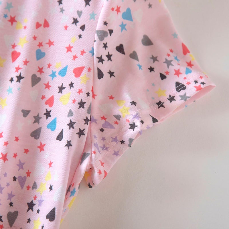 PNAEONG Women's Cotton Nightgown Sleepwear Short Sleeves Shirt Casual Print Sleepdress XTSY108-Pink-XL - Image 5