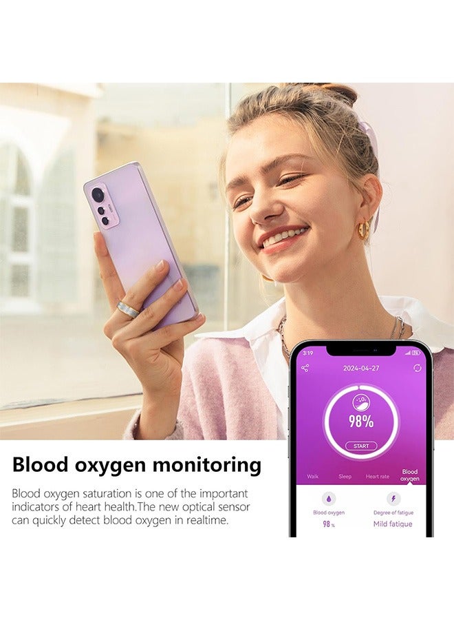 متتبع لياقة بدنية ذكي للرجال والنساء، قياس خطوات، معدل نبضات القلب، مستوى الأكسجين ومراقبة النوم والصحة، خاتم مقاوم للماء وبطارية قوية. أحزمة ذكية متوافقة مع iOS وAndroid (فضة وذهبية، 20.7 مم) - Image 3