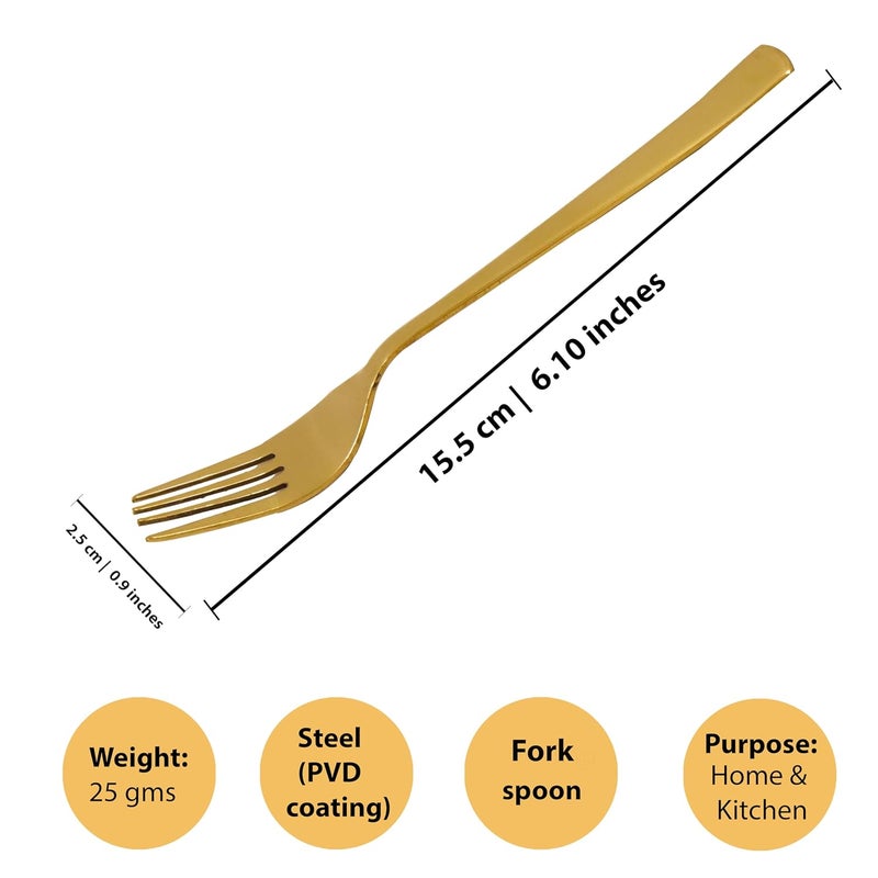 Putrika Spillbox Traditional Stainless Steel Gold ForkLuxury CurtleryBPA FreeNonToxicAntiRustFood GradeForkDinnerwareTablewareDessert SpoonLength14cm Weight 19gms SSG Tea Fork Medium4 - Image 5