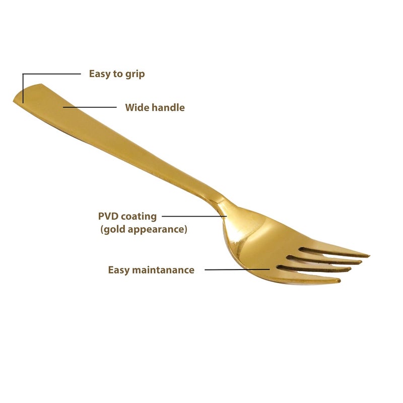 Putrika Spillbox Traditional Stainless Steel Gold ForkLuxury CurtleryBPA FreeNonToxicAntiRustFood GradeForkDinnerwareTablewareDessert SpoonLength14cm Weight 19gms SSG Tea Fork Medium4 - Image 3