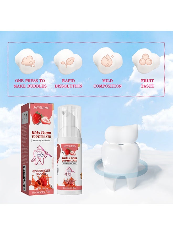 Jaysuing Kids Foam Toothpaste,Children's Low Fluoride Toddler Toothpaste, Dental Care For Children 3 Years And Up, Super Fine Mousse Foam, Easy To Use (Strawberry Flavors) 60ml - Image 4