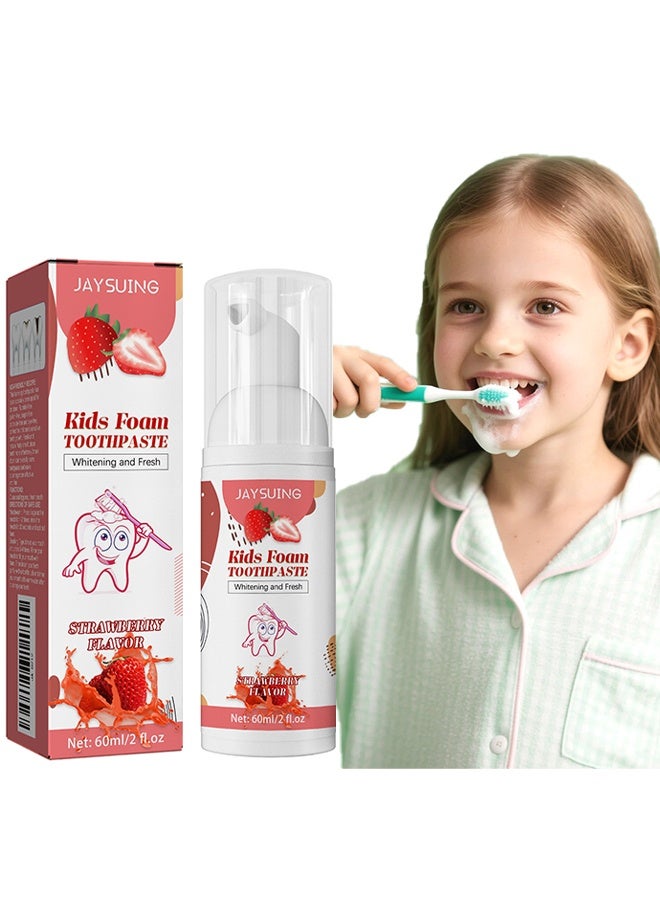 Jaysuing Kids Foam Toothpaste,Children's Low Fluoride Toddler Toothpaste, Dental Care For Children 3 Years And Up, Super Fine Mousse Foam, Easy To Use (Strawberry Flavors) 60ml - Image 1