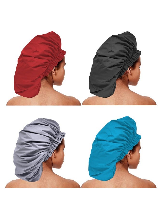 ELEBOX 4 Pack Premium Collection Super Jumbo Shower Cap Extra Large Shower Caps For Braids Shower Bonnets Women Waterproof Hair Caps For Spa Salon Shower Hat - Image 1