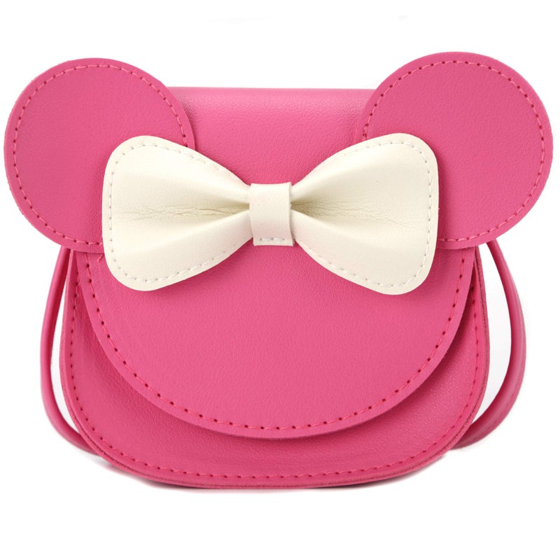 Ondeam Little Mouse Ear Bow Crossbody Purse,PU Shoulder Handbag for Kids Girls Toddlers(Rose Pink) - Image 1